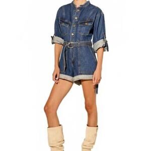 NWT Kivari Elena Belted Denim Playsuit Indigo Anthropologie S